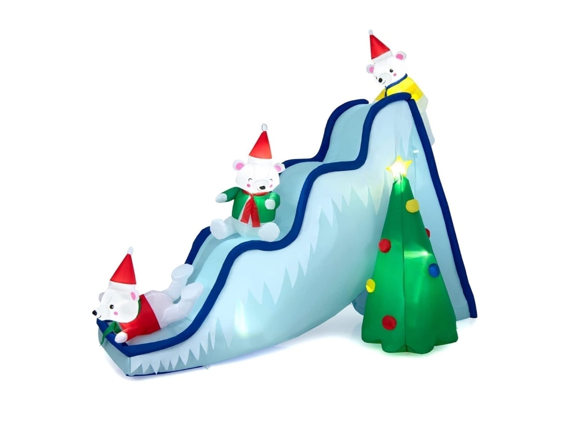 Tobogã Inflável de Natal com Ursos Led Poliéster Resistente À Água 270 X 142 X 220 Cm Soprador Integrado NORTHIX