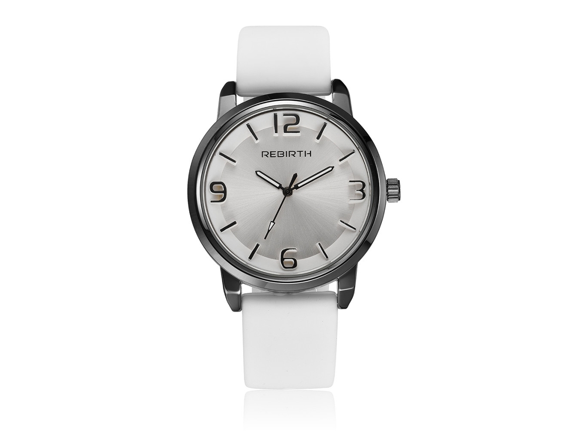 Relógio de pulso casual analógico de quartzo Rebirth para homens e mulheres (branco)
