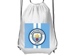 Mochila de Ginástica Infantil Branca, Confortável e Prática, com Estampa Esportiva e o Emblema do Manchester City em Fundo Azul Claro BRILVIBERA