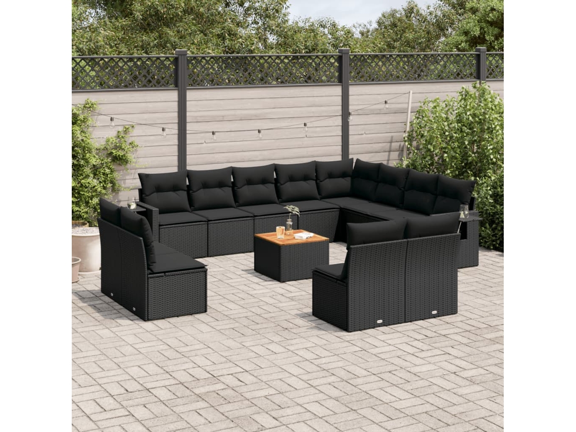 13 Pcs Conjunto De Sofás De Jardim Com Almofadões Vime Pe Preto Dkd Home Decor