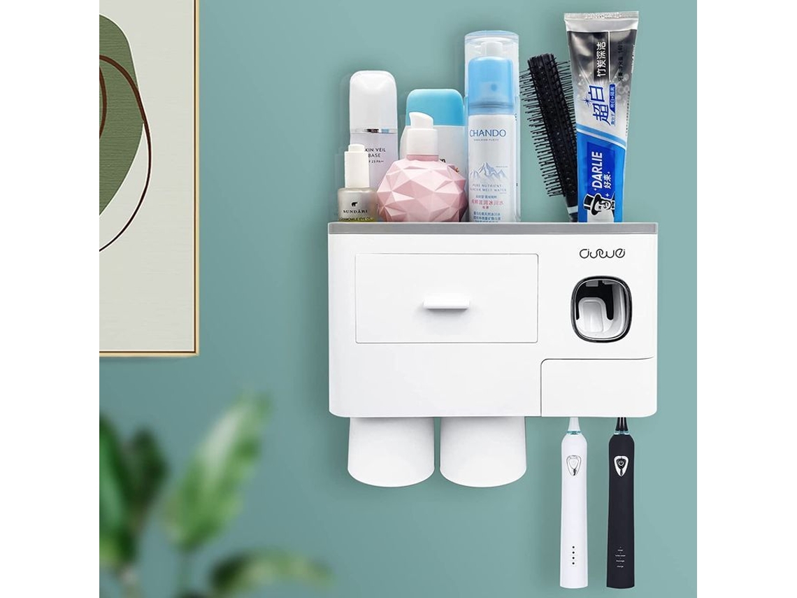 Nova Line suporte de Escova de Dentes para Parede, Suporte Multifuncional com Dispenser de Creme Dental e Gaveta