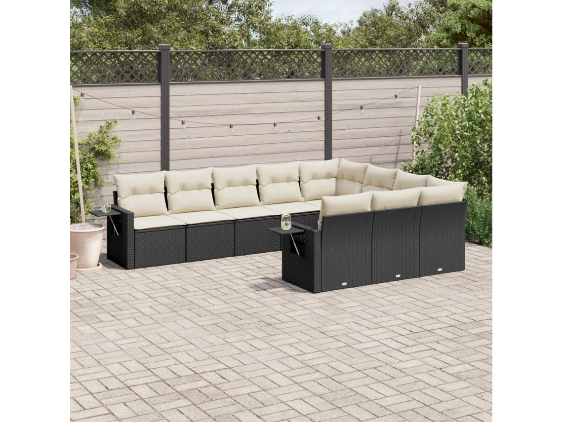 Vidaxl 10 Pcs Conjunto Sofás De Jardim C/ Almofadões Vime Pe Preto
