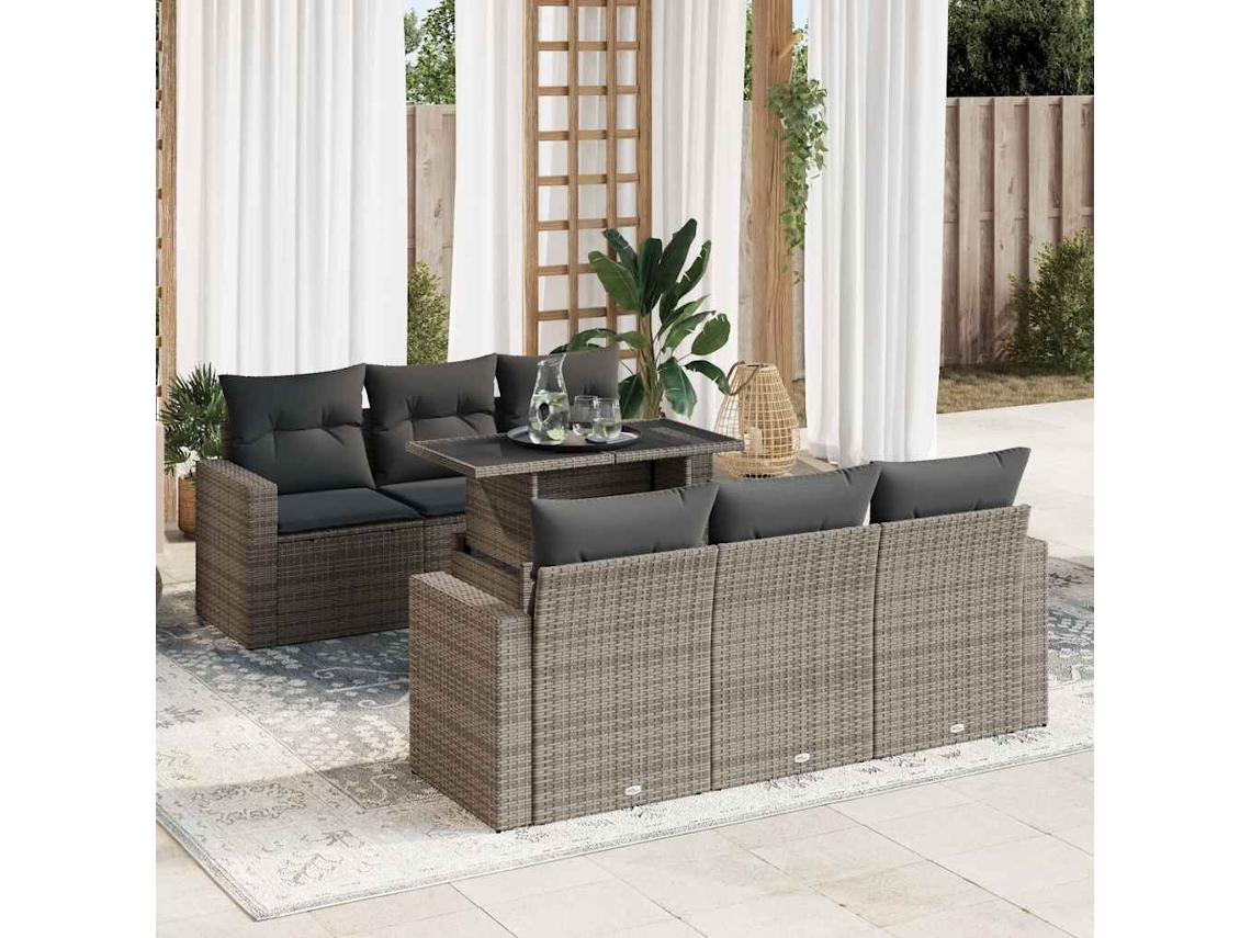 Vidaxl 7 Pcs Conjunto Sofás P/ Jardim C/ Almofadões Vime Pe Cinzento