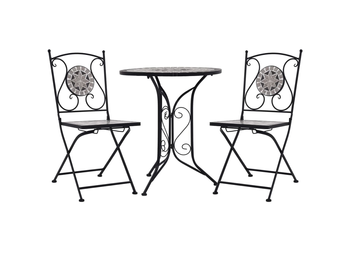 Conjunto de 3 peças Bistro Em Mosaico Azulejos Cinzento Dkd Home Decor