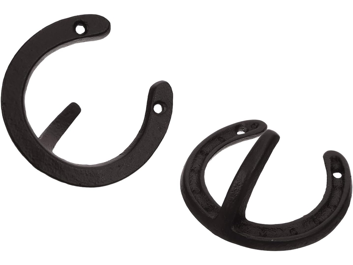 Ganchos De Parede Em Ferro Fundido Reforçado Formato Ferradura, 2 Peças, Pretos, Estilo Industrial, Para Cozinha E
