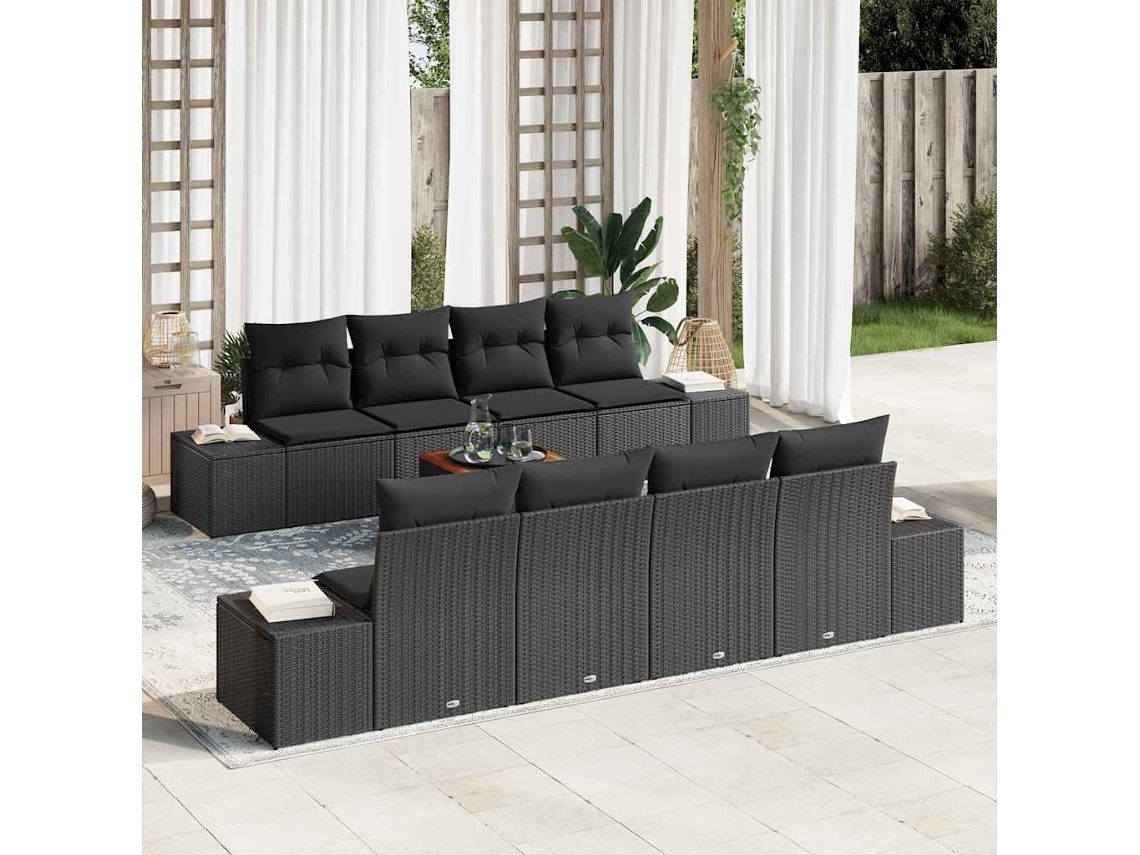 Vidaxl Conjunto De Sofá De Jardim 9 Unid. Preto Vime Pe