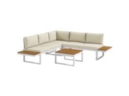 Conjunto Móveis Jardim 2 Sofás Duplos 1 Sofá Canto Mesa Centro Almofadas Creme