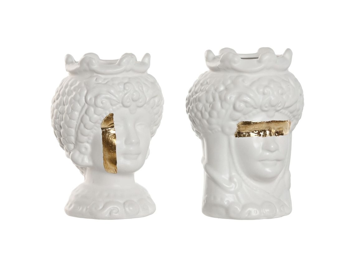 Plantador De Casa Esprit Branco, Dourado Porcelana 10 X 10 X 14 Cm (2 Unidades)