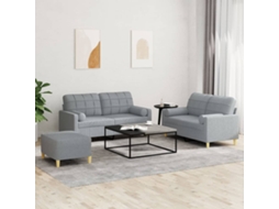 Vidaxl 3 Pcs Conjunto De Sofás Com Almofadas Tecido Cinzento-claro