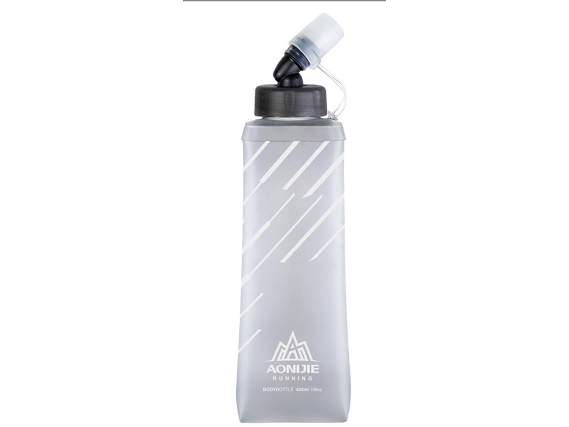 Garrafa de água de plástico, duas garrafas dobráveis para corrida com tampa protetora contra poeira, 420ml Brilvibera (cinza prateado)