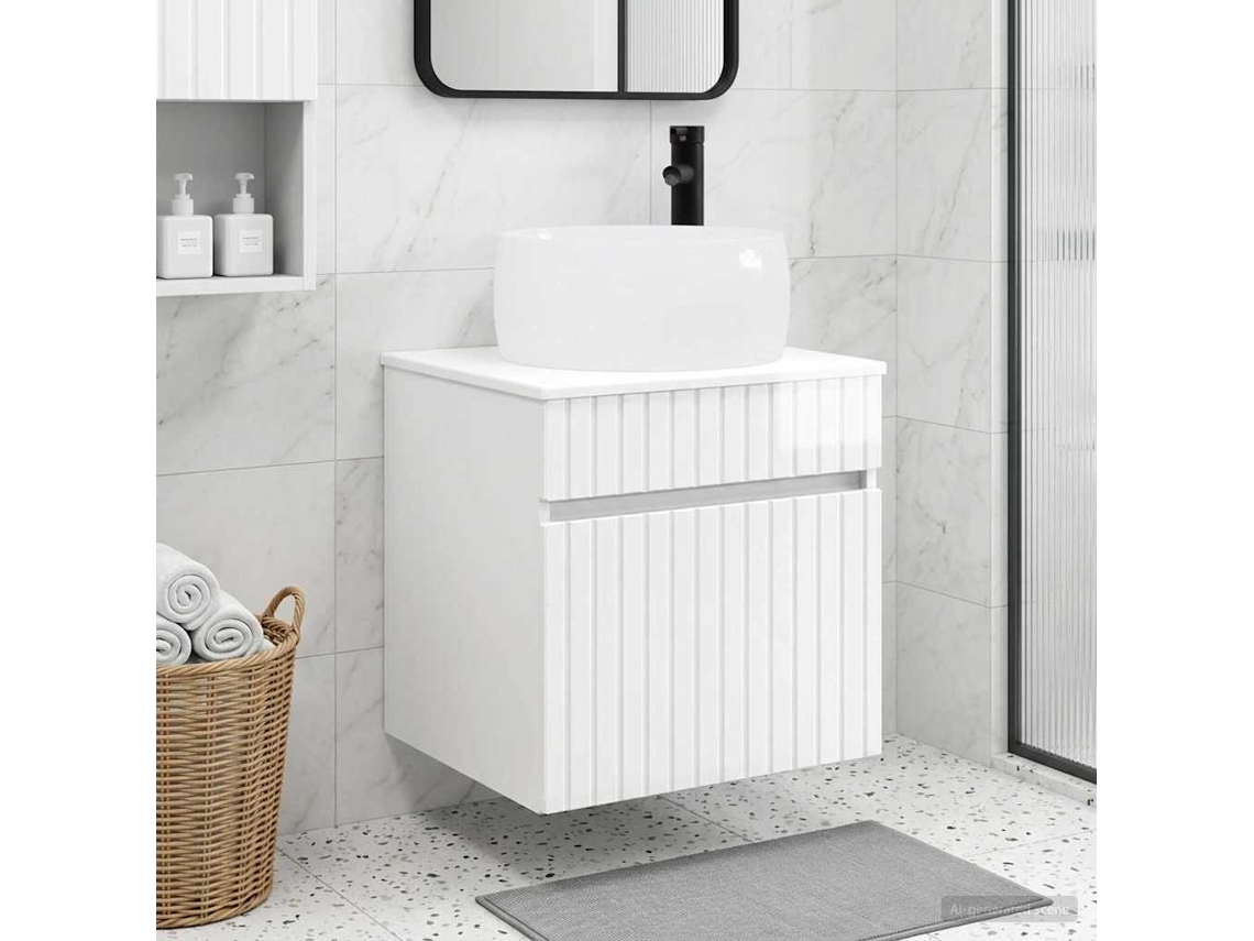 Vidaxl Vanidade De Pia De Parede Branco Brilhante 49 X 44,5 X 66 Cm