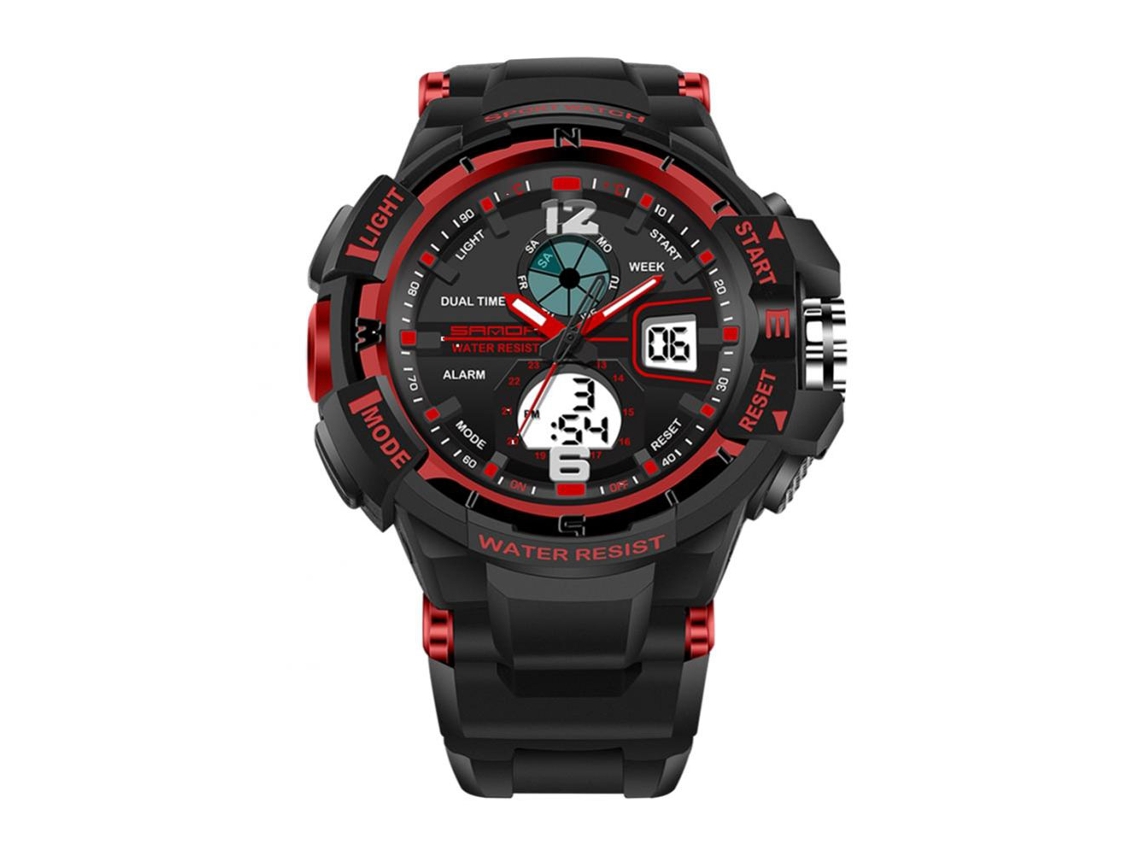 Reloj Electrónico Multifuncional Impermeable Con Doble Display Para Mujer (negro Rojo)