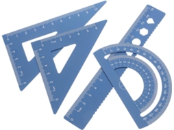 Conjunto de 4 réguas triangulares com elos de alumínio, ferramentas de design para laptops, ideais para estudantes e salas de aula.