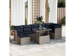 Vidaxl 8 Pcs Conjunto Sofás Jardim Almofadões Vime Pe/acácia Cinzento