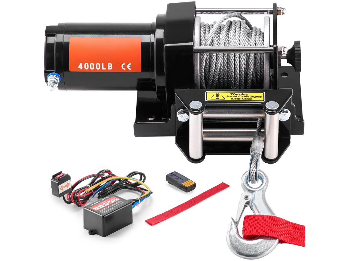 Guincho Elétrico Capacidade de Tração 1814 Kg 12 V Cc com Cabo Aço 7 Fios 118,7 Cm Controle Remoto Sem Fio e Ip55 Impermeável para Reboque Atv Utv