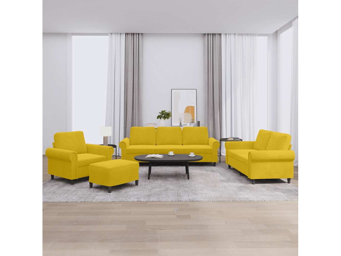 Vidaxl 4 Pcs Conjunto De Sofás Com Almofadões Veludo Amarelo