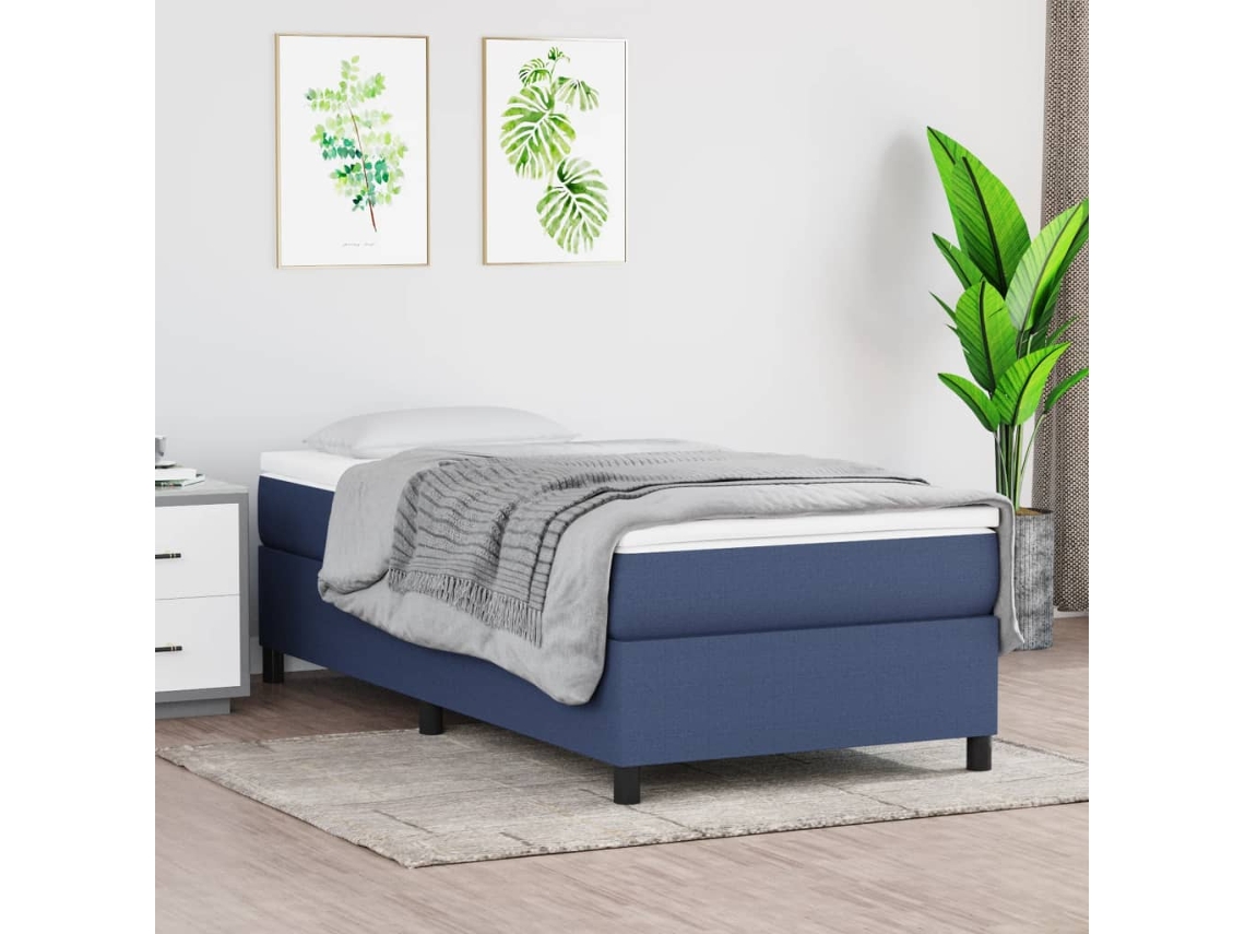 Vidaxl Estrutura de Cama com Molas 90x200 Cm Tecido Azul