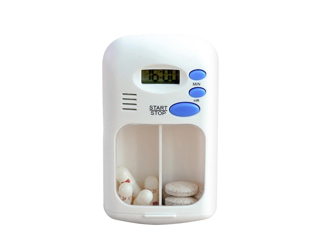 Porta, Comprimidos Portátil Mini Com Temporizador, Alarme Digital Lcd E 2 Compartimentos. Cor Branca