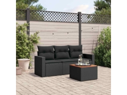 Vidaxl 4 Pcs Conjunto De Sofás Para Jardim C/ Almofadões Vime Pe Preto