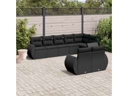 Vidaxl 8 Pcs Conjunto Sofás De Jardim Com Almofadões Vime Pe Preto