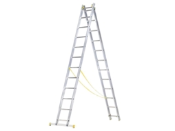 Escalera aluminio 2 tramos 12+12 peldaños. plegable, antideslizante, resistente