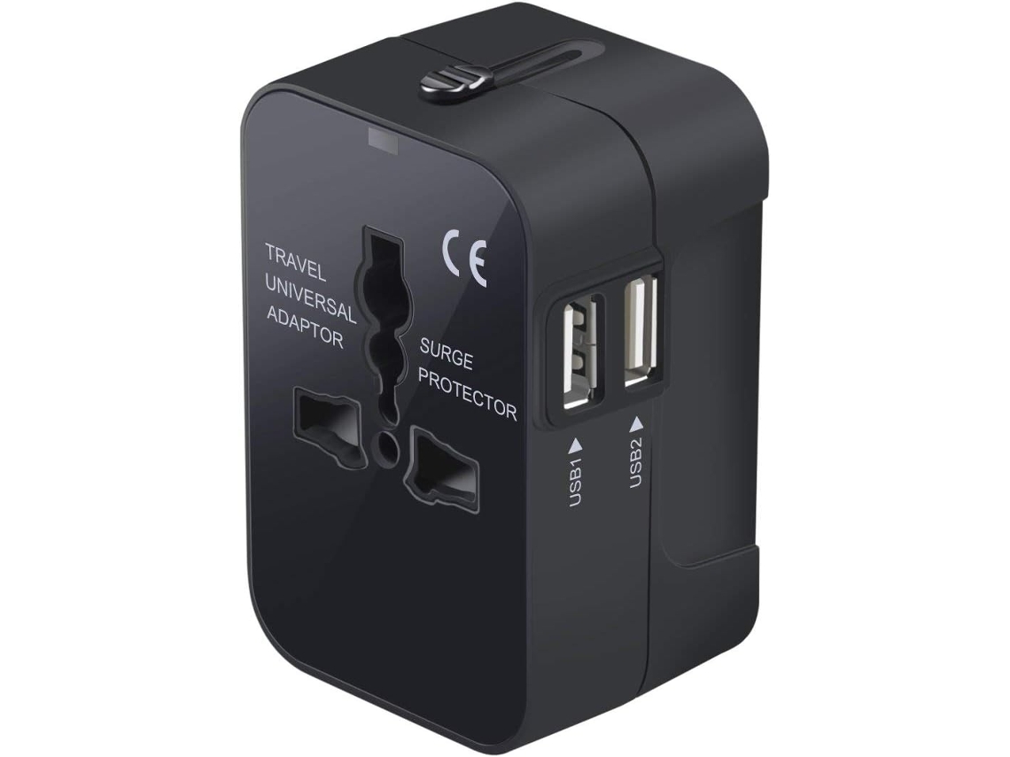 Adaptador De Energia Universal Global Com Plugue Ca, Duas Portas Usb, Compatível Com Eua, Ue, Reino Unido E Austrália