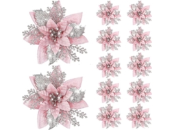 20pcs Flores De Natal Artificiais Com Glitter 14.5cm Decoração De Árvore De Natal Ornamentos Rosa Claro