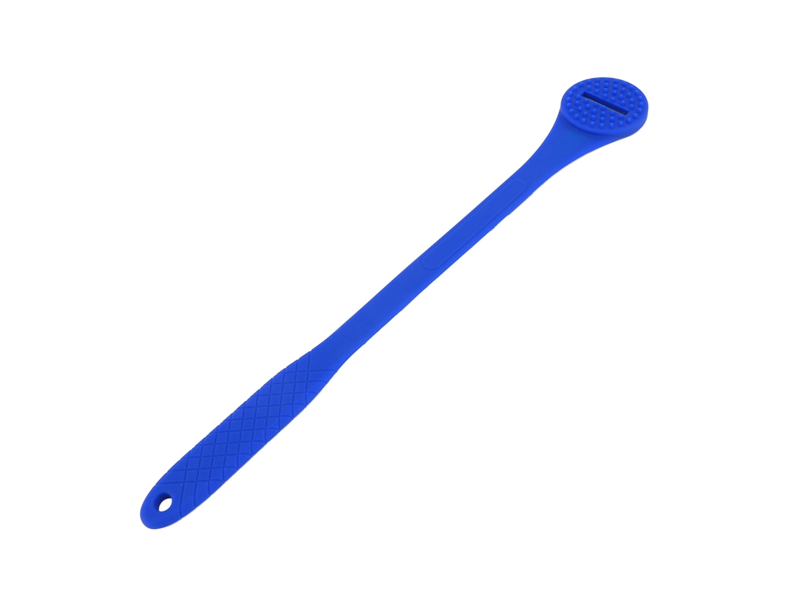 Barbeador e coçador de costas 2 em 1 com capa longa curva ajustável, removedor de pelos azul