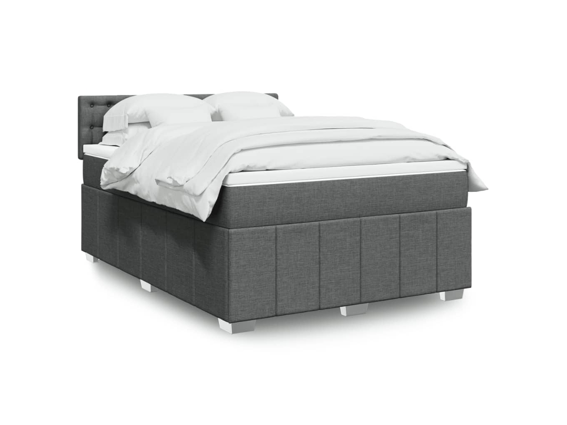 Cama Com Molas/colchão 140x190 Cm Tecido Cinzento-escuro