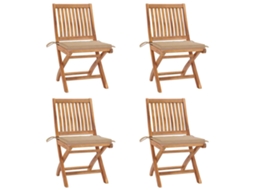 Cadeiras Dobráveis Jardim C/ Almofadões 4 Pcs Teca Maciça Dkd Home Decor