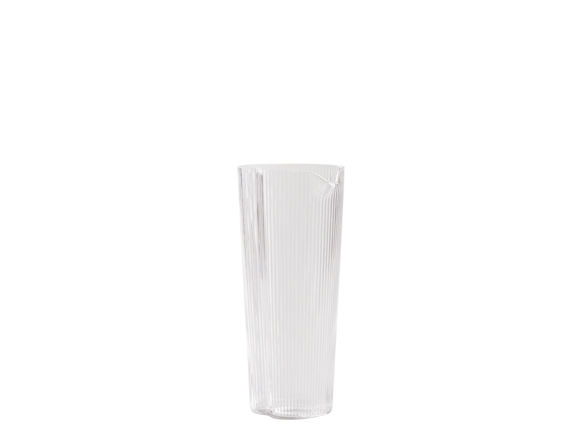 Jarra Prática De Vidro Soprado Transparente Com Elegante Decoração De Ranhuras Verticais, Ideal Para Água, Vinho E Bebidas Frias. Design Moderno.