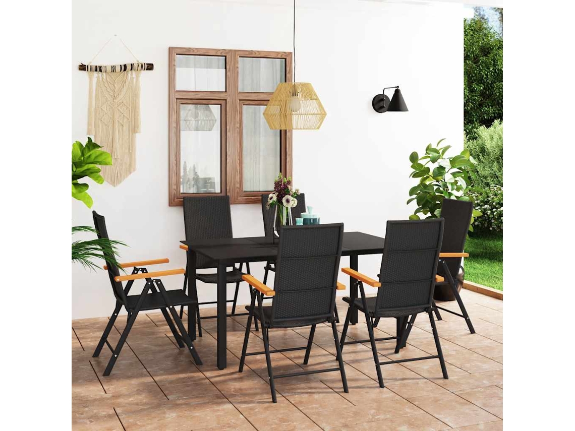 Vidaxl 7 Pcs Conjunto De Jantar Para Jardim Preto E Castanho