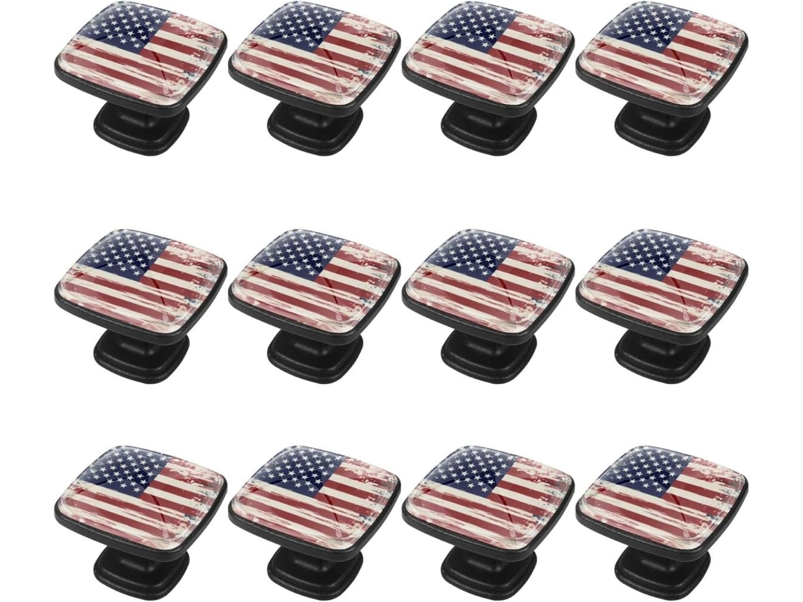 Puxadores E Botões Quadrados Para Gavetas Armários, Conjunto De 12 Peças, Bandeira Americana Retrô Dos Eua, Puxadores