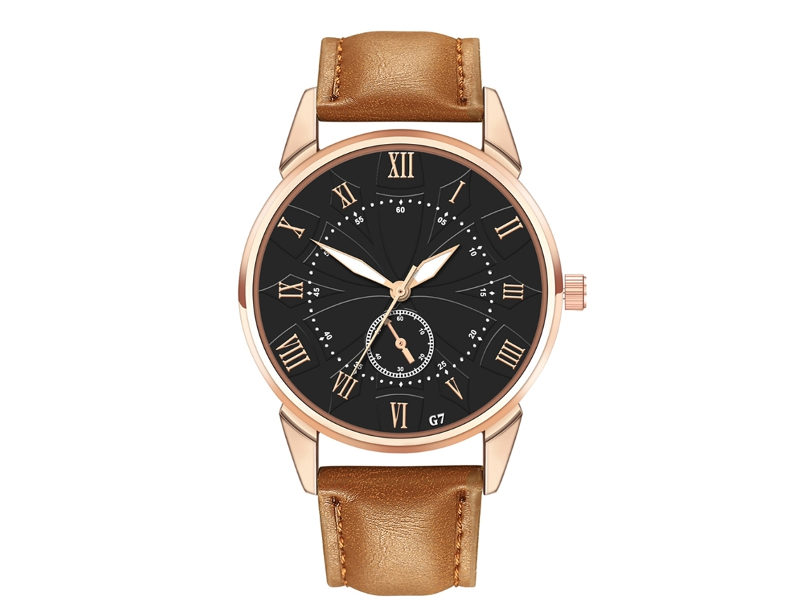 Relógio Casual Masculino de Quartzo com Pulseira de Couro Artificial Café Pálido Preto
