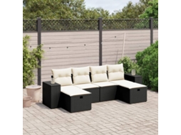 Vidaxl 6 Pcs Conjunto Sofás De Jardim C/ Almofadões Vime Pe Preto