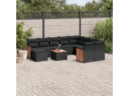 Vidaxl 11 Pcs Conjunto Sofás De Jardim C/ Almofadões Vime Pe Preto