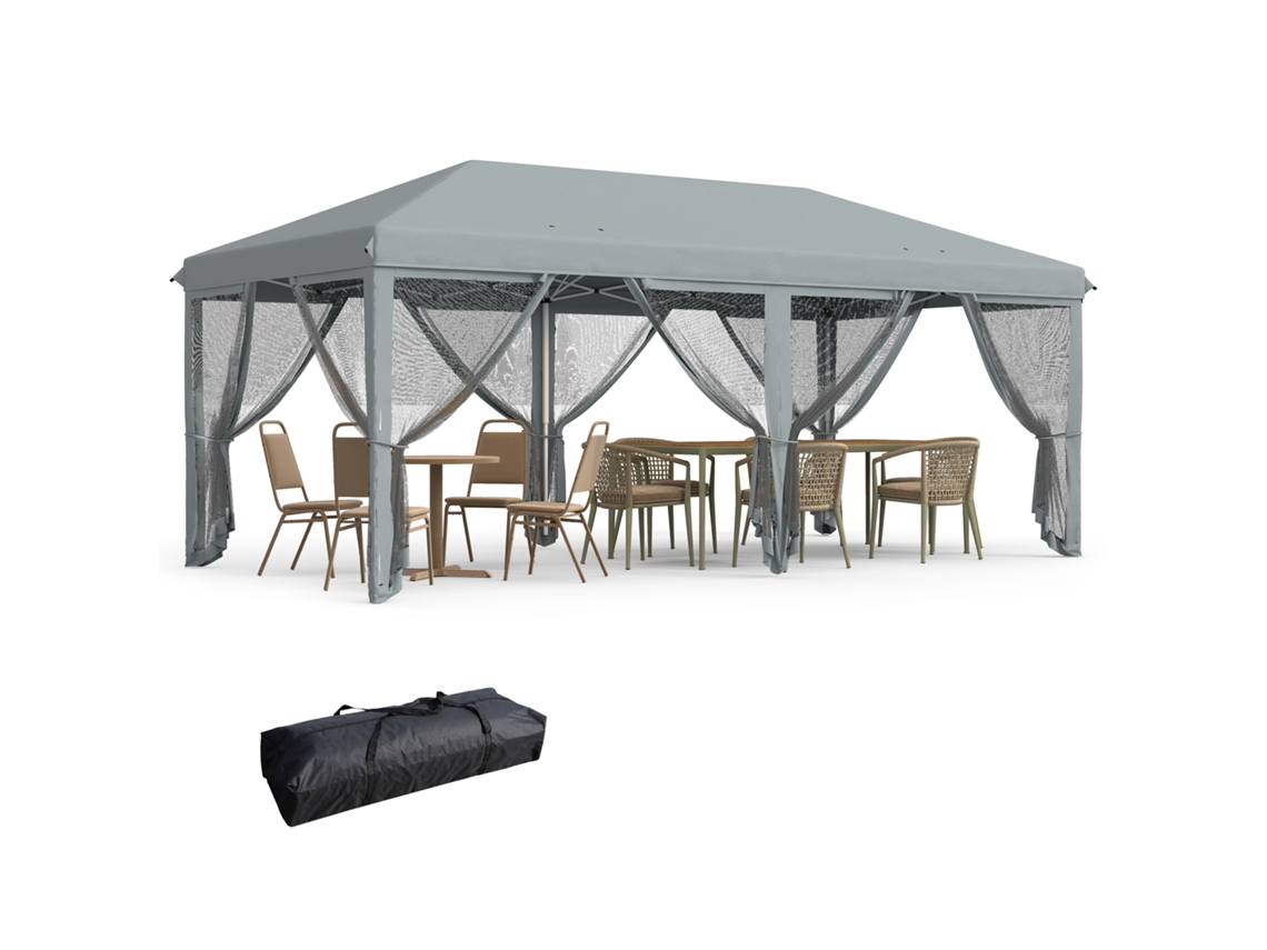 Gazebo Dobrável Pop up 6 X 3 M com Mosquiteiros Removíveis + Bolsa de Transporte Cinza LAMAISON