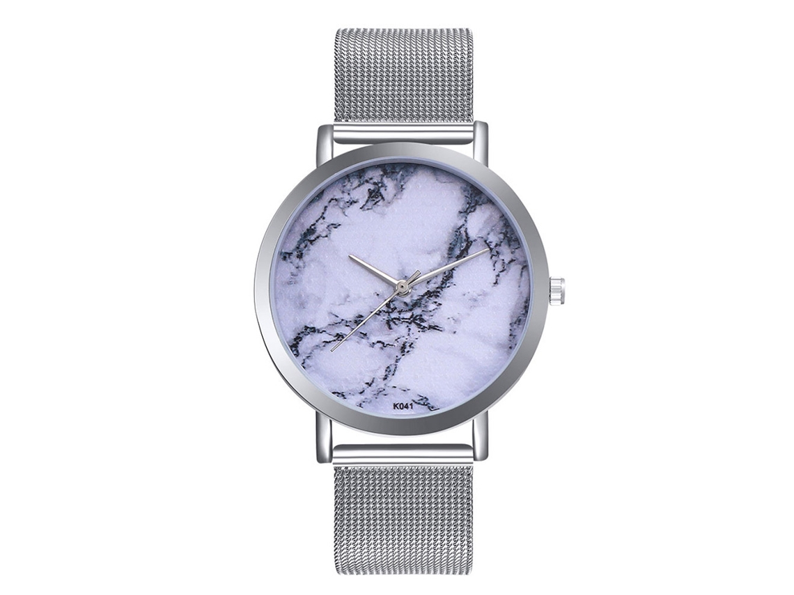 Relógio de casal Zhoulianfa Quartz com mostrador redondo e pulseira de malha prateada ultrafina.