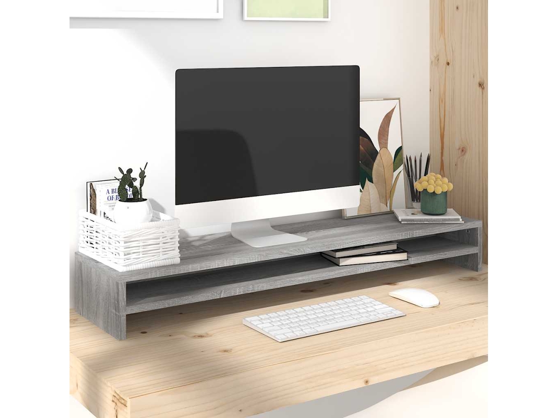 Vidaxl Suporte Monitor 100x24x13 Cm Derivados Madeira Cinzento Sonoma