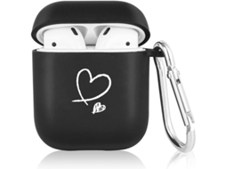 2026 capa de Silicone Fofo com Corações para Airpods 1 2, Preta, Proteção Total e Prática