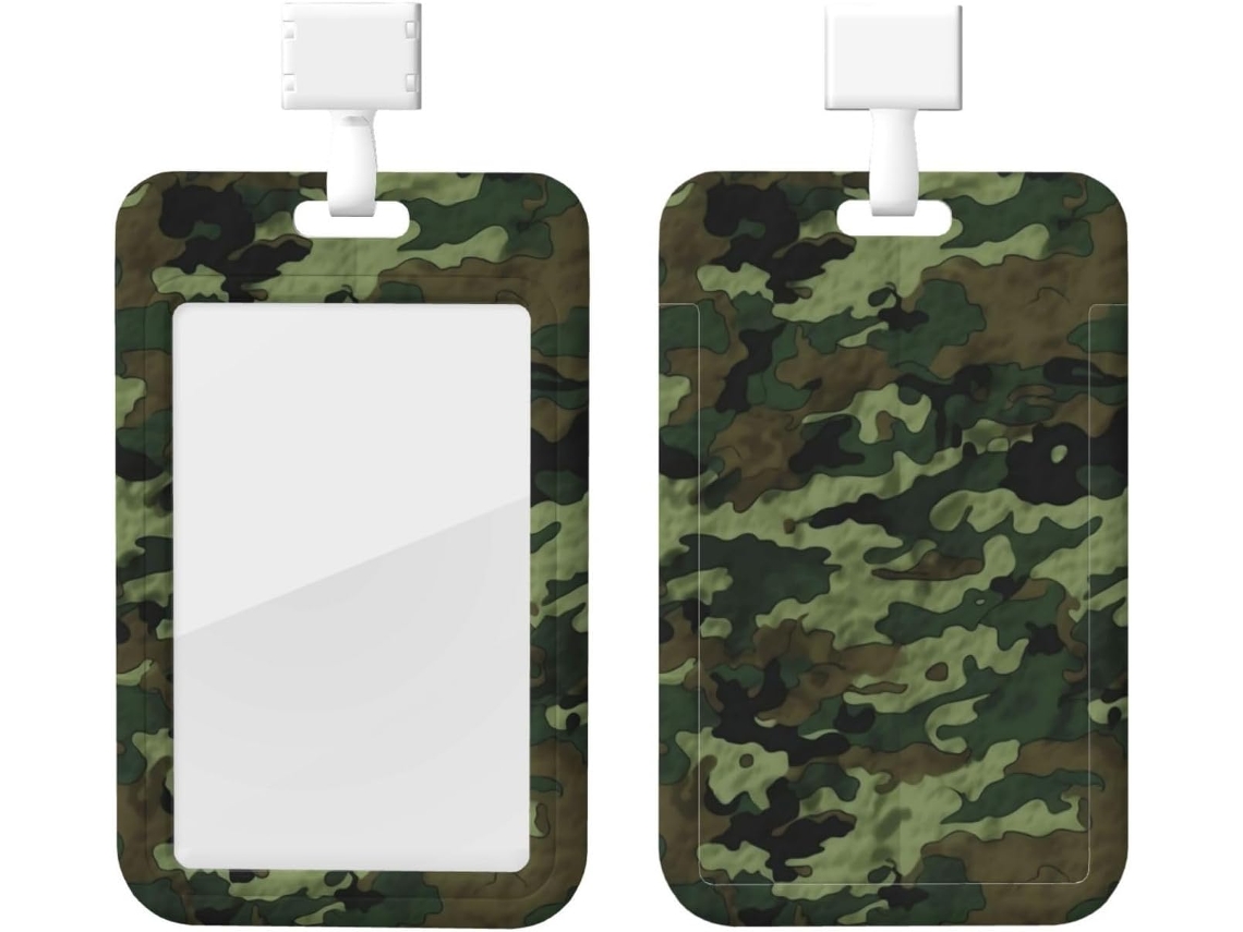 Porta Crachá Com Estampa Camuflada Militar Verde, Cordão, Capa Protetora Impermeável De Plástico Crachá, Ideal