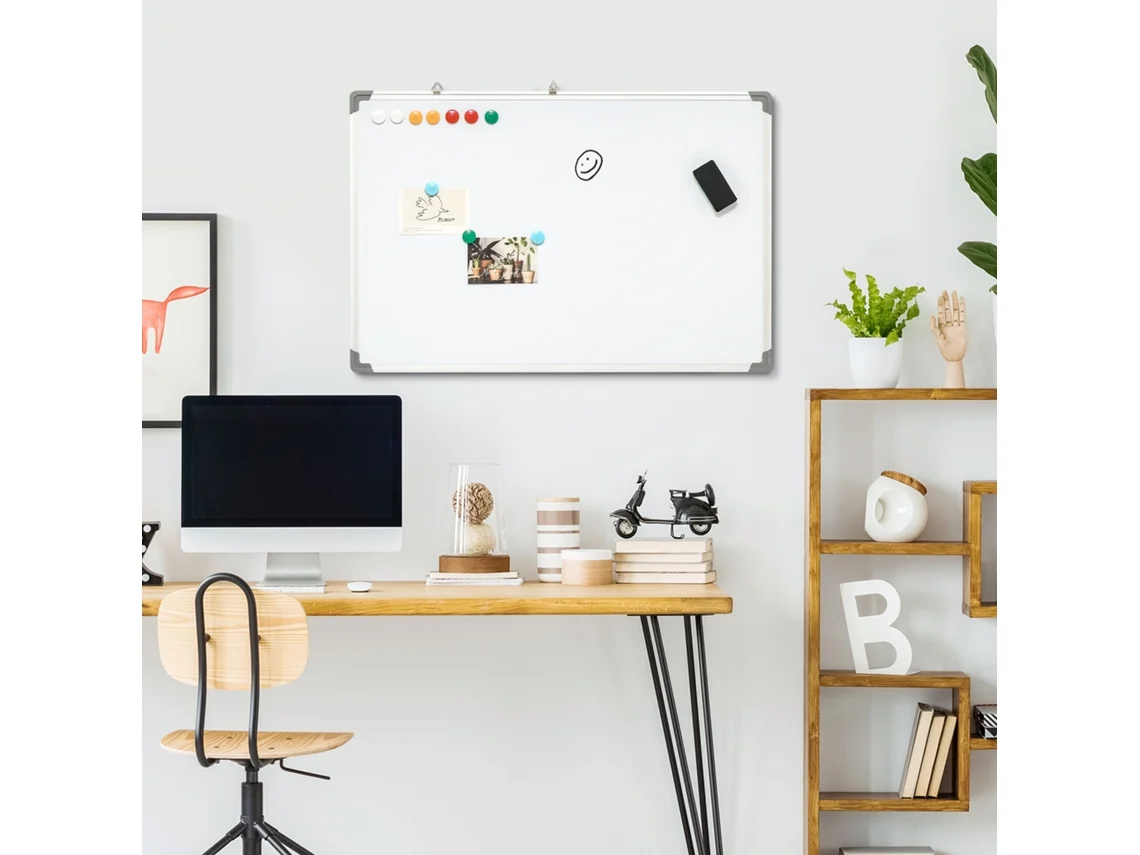 Whiteboard, Magnetic Board, Note Board, Including Accessories, 4 Pens, 1 Sponge, 10 Magnets, White + Silver