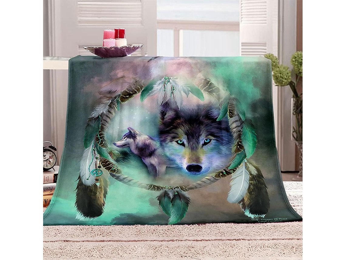 Manta de Flanela Fansu Estampa Lobo em 3d Colcha Microfibra Macia e Quente para o Inverno Ideal Sofá Adequada