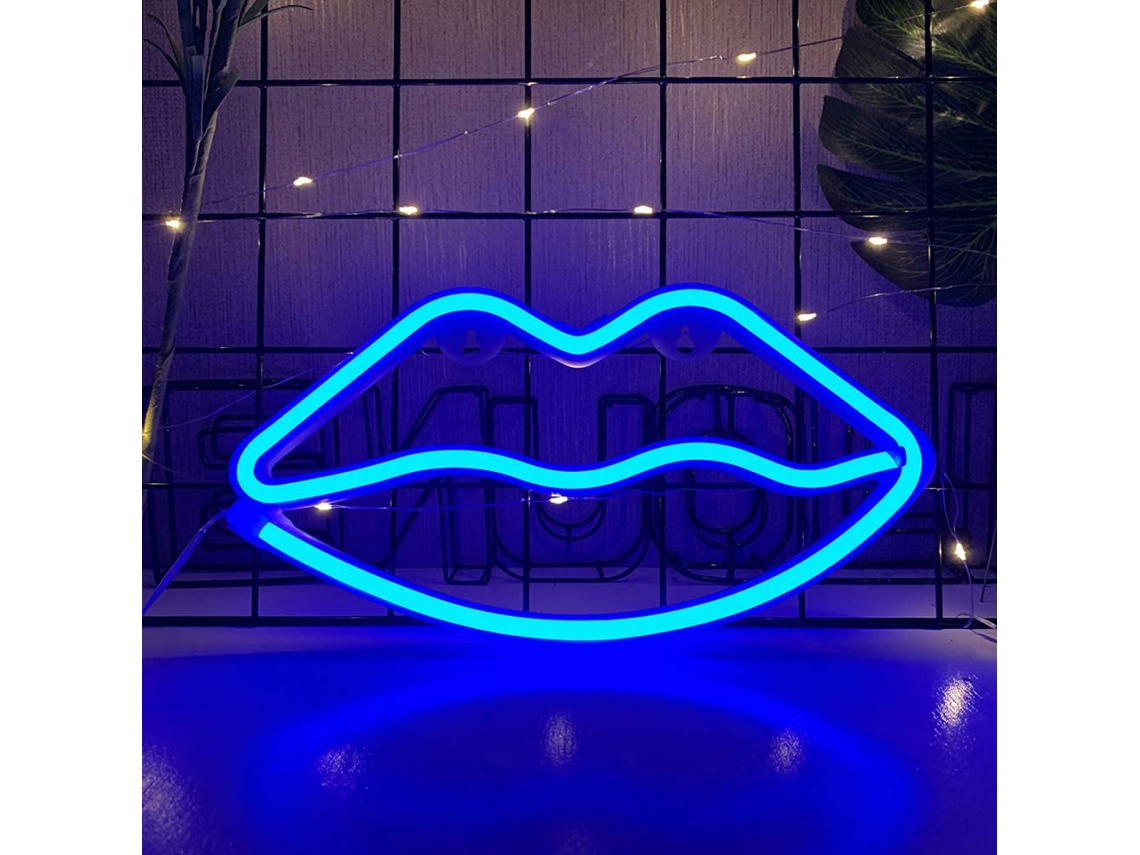 Letreiro de Neon de Lábios Led com Bateria Ou Usb para Decoração de Parede em Festas e Casa | S/MARCA