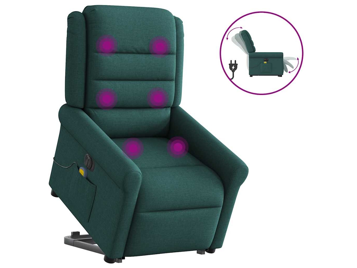 Vidaxl Poltrona Elétrica Elevatória Massagens Tecido Verde-escuro