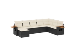 Conjunto 8 sofás de jardim VIDAXL com almofadões vime PE preto
