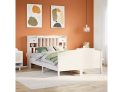 Cama Com Estante Sem Colchão 140x190 Cm Pinho Maciço Branco