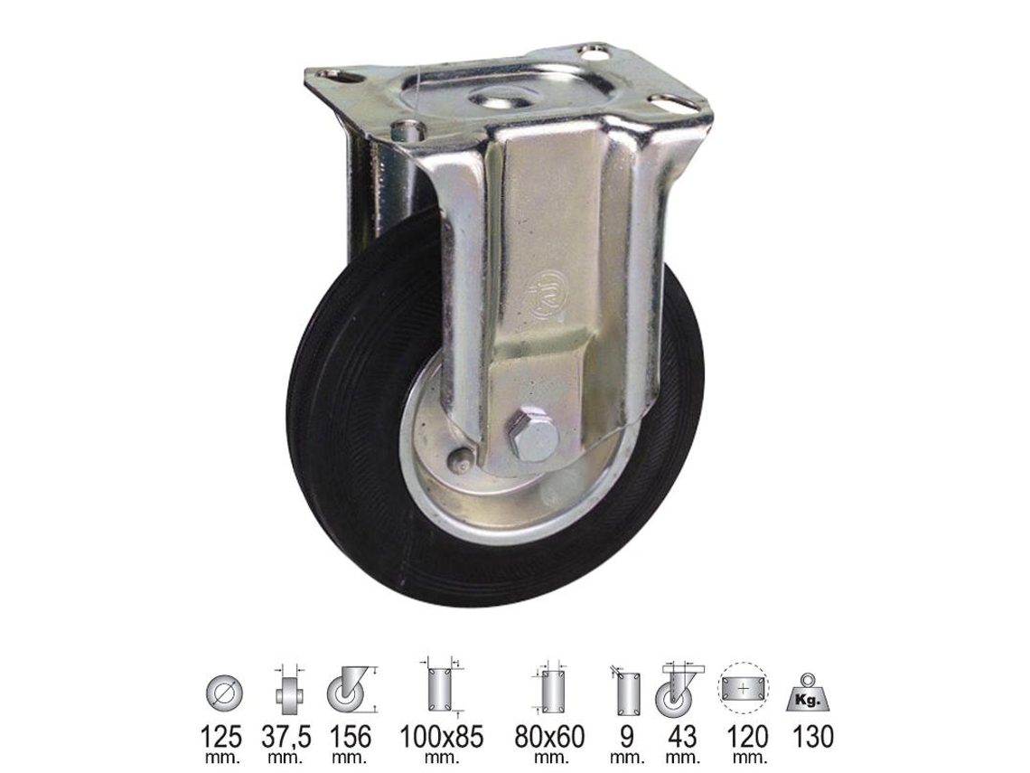 Roda Industrial Fixa de Borracha Preta 125 mm WOLFPACK LINEA PROFESIONAL