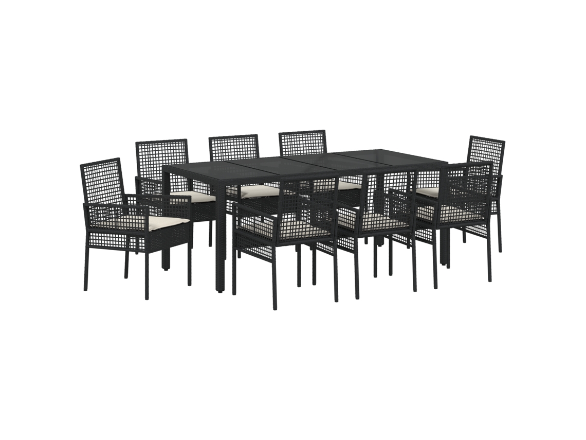Conjunto 9 Conjunto De Jantar Para Jardim Vidaxl Preto Vime Pe (190 X 90 X 75 Cm)