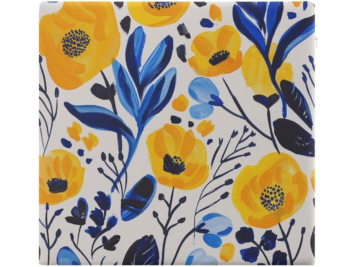 Almofada Quadrada De Espuma Viscoelástica Com Estampa Floral Amarela E Azul, Almofada Macia Para Cadeira De Varanda